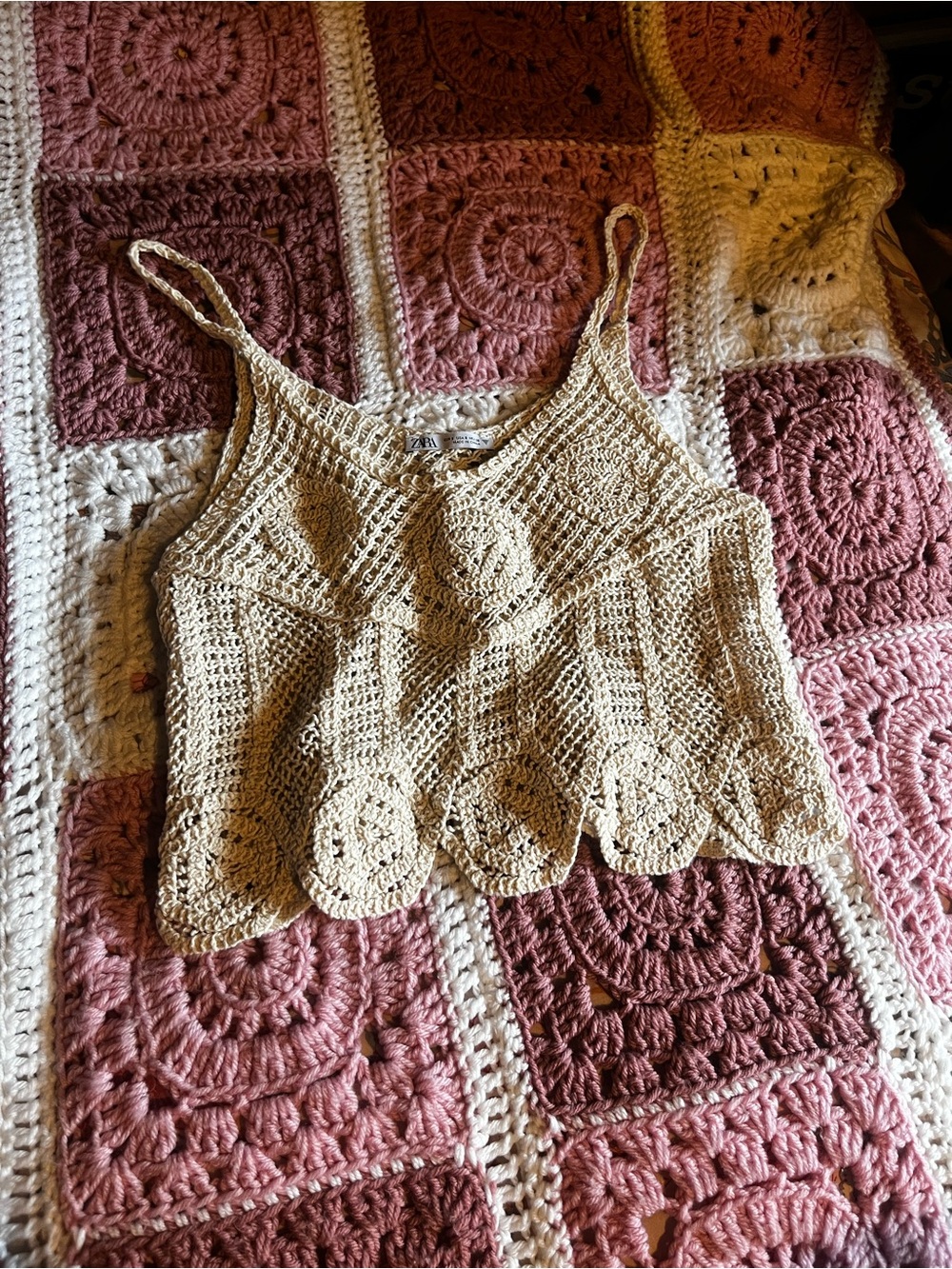 Zara Crochet Scallop-Hem Camisole - Beige